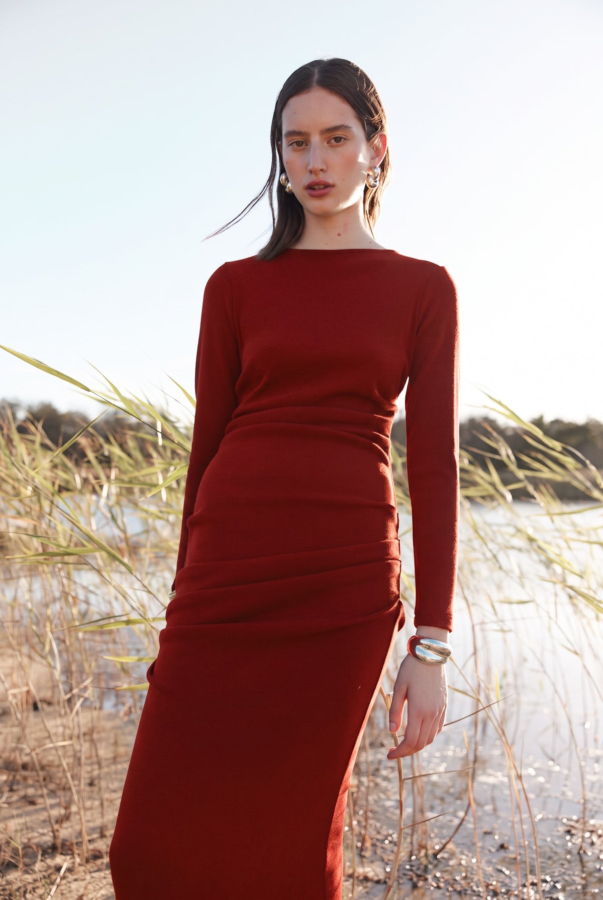 REMOVABLE SNOOD DRESS - RED