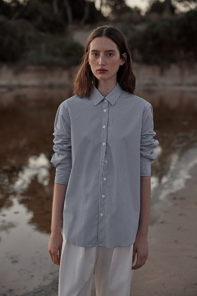 BOYFRIEND SHIRT - BLUE STRIPE-SHIRTS-Watson X Watson-Watson X Watson