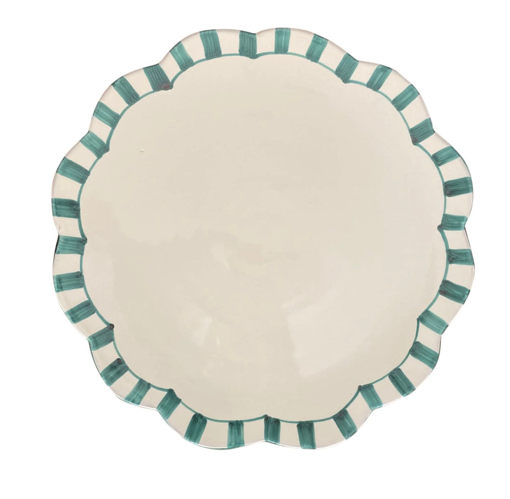 Alex &amp; Trahanas Large scalloped serving platter, green striped-Watson X Watson-Watson X Watson