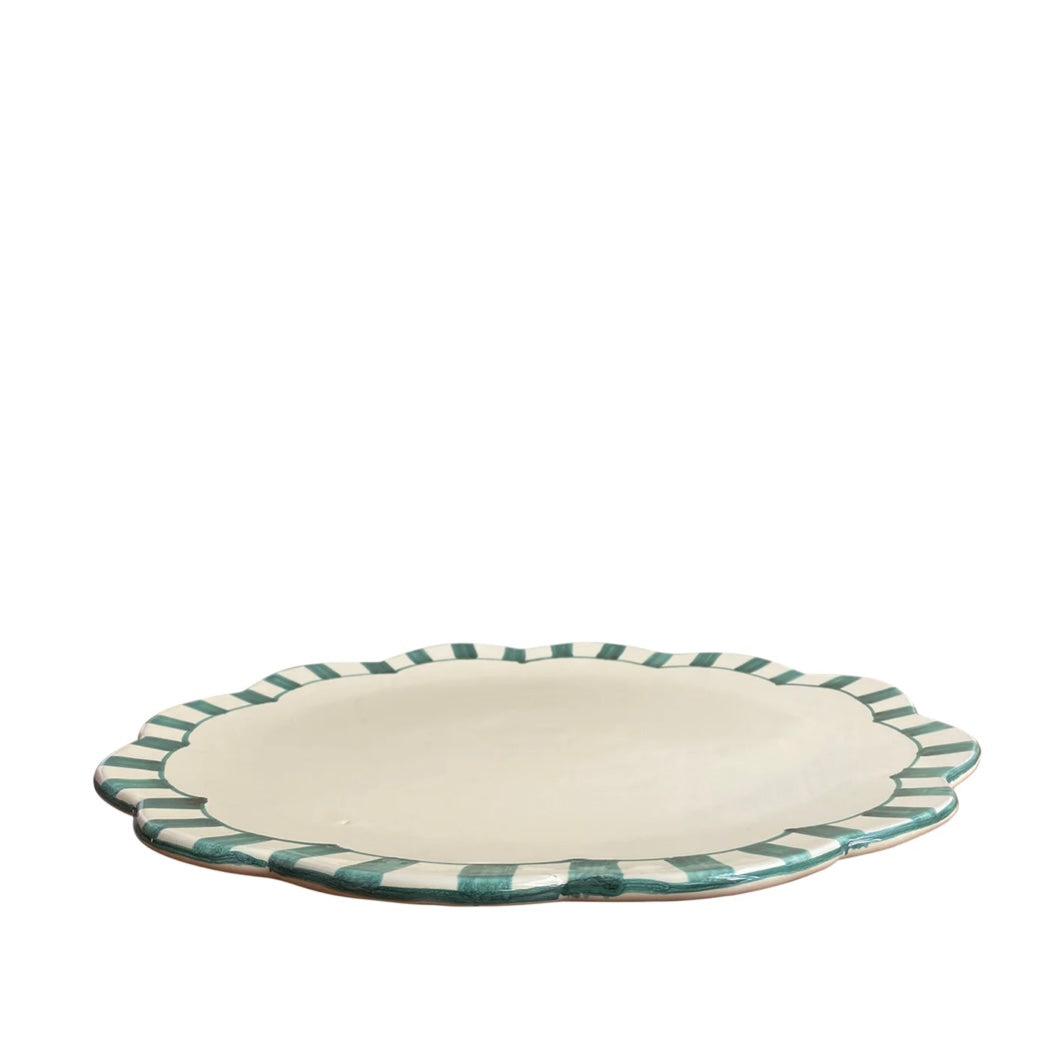 Alex &amp; Trahanas Large scalloped serving platter, green striped-Watson X Watson-Watson X Watson