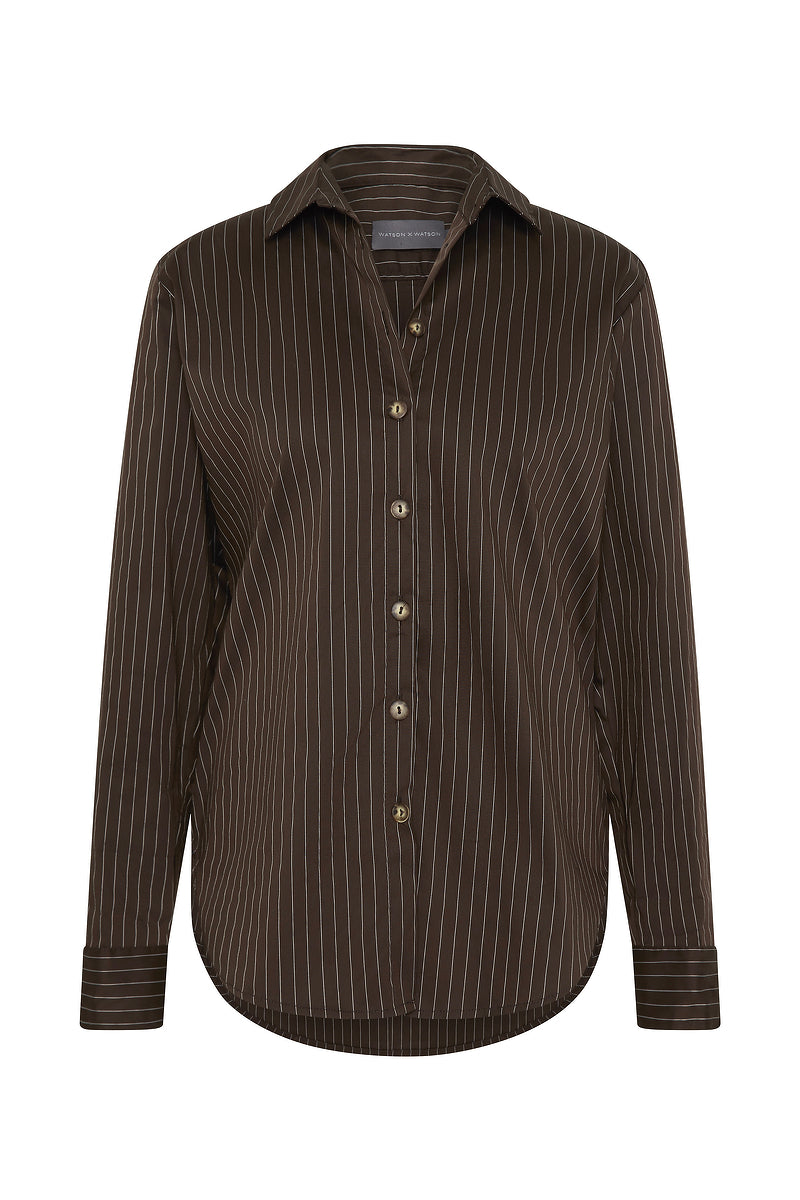 BOYFRIEND SHIRT - CHOCOLATE PIN-STRIPE-SHIRTS-Watson X Watson-Watson X Watson