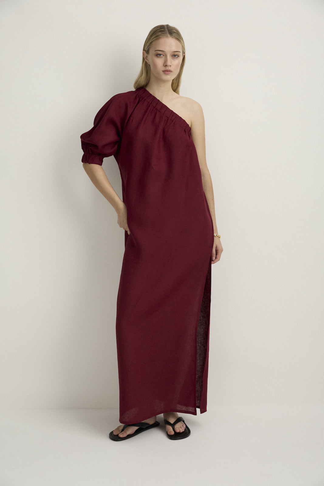 ONE SHOULDER MAXI - MERLOT-Dresses-Watson X Watson-Watson X Watson