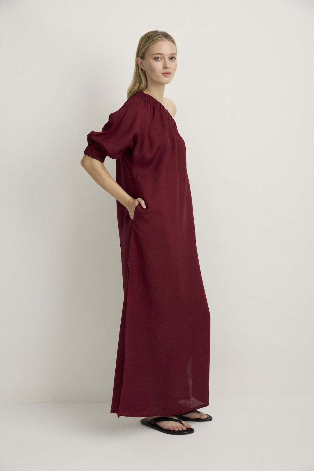 ONE SHOULDER MAXI - MERLOT-Dresses-Watson X Watson-Watson X Watson