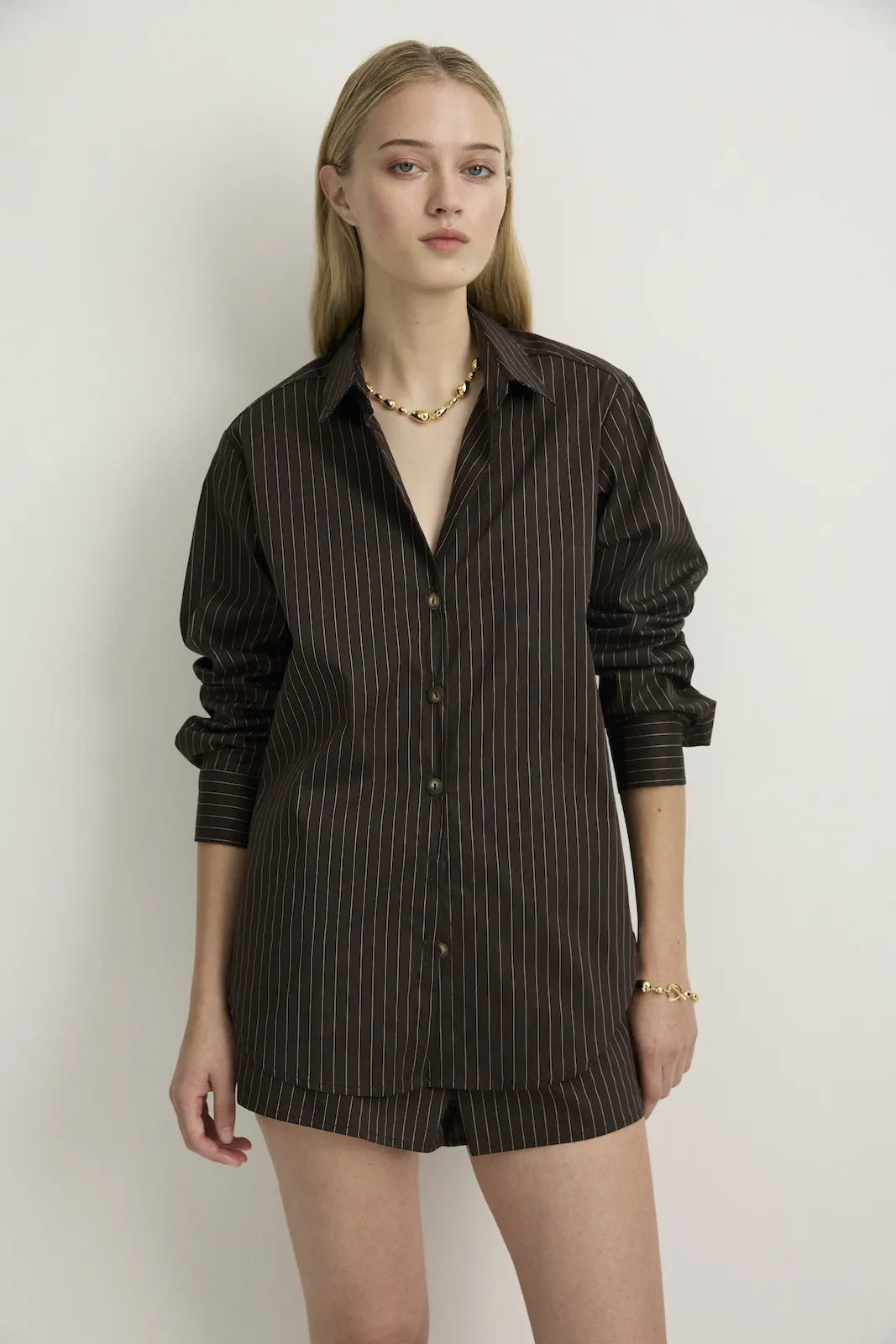 BOYFRIEND SHIRT - CHOCOLATE PIN-STRIPE-SHIRTS-Watson X Watson-Watson X Watson
