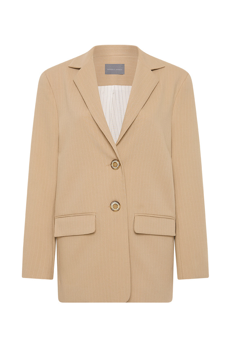 Pocket Blazer - Sand/white Pin stripe.-Jacket-Watson X Watson-Watson X Watson