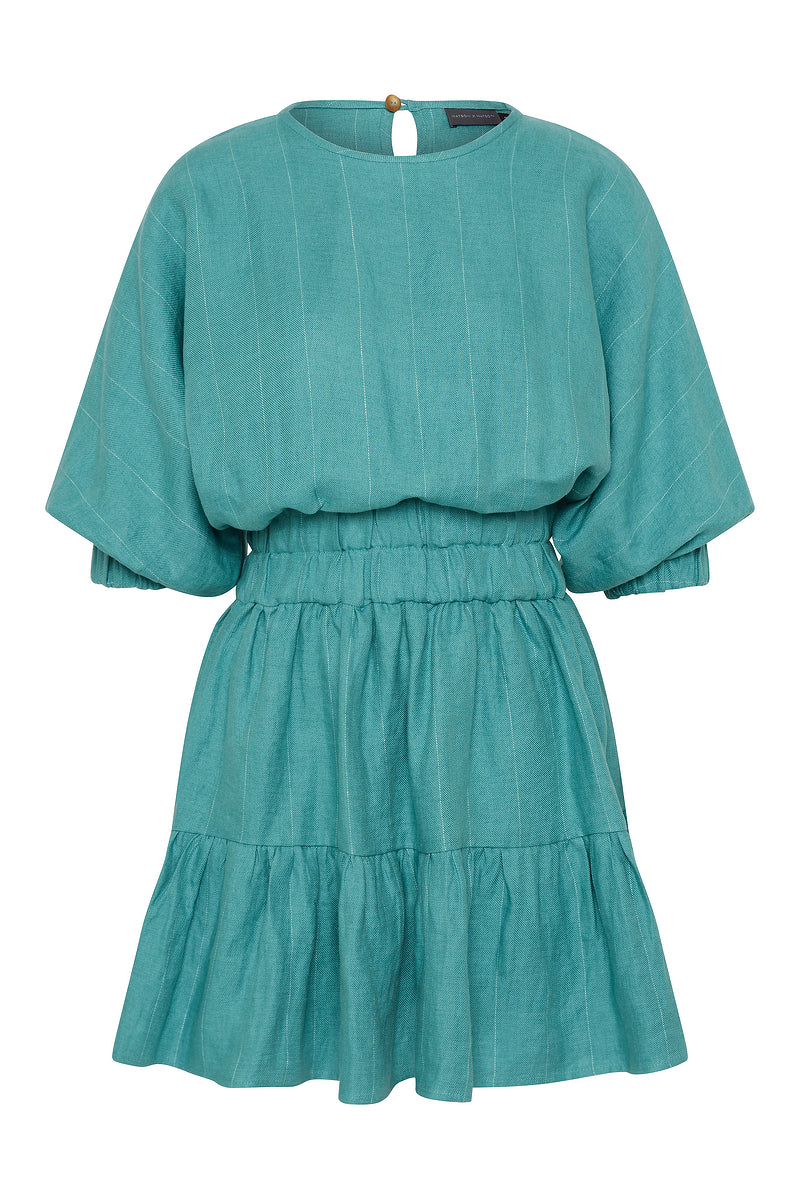 DOUBLE ELASTIC DRESS - ALMALFI/WHITE PIN STRIPE-DRESS-Watson X Watson-Watson X Watson