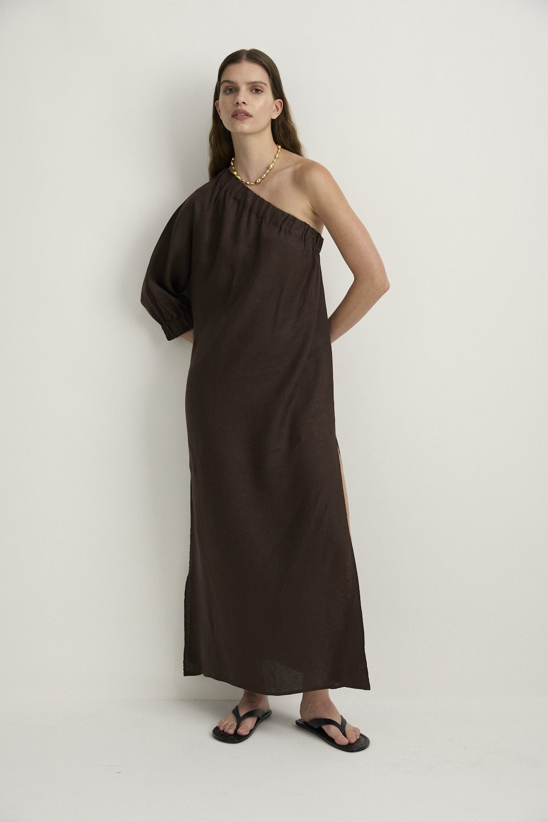 ONE SHOULDER MAXI - ESPRESSO-Dresses-Watson X Watson-Watson X Watson