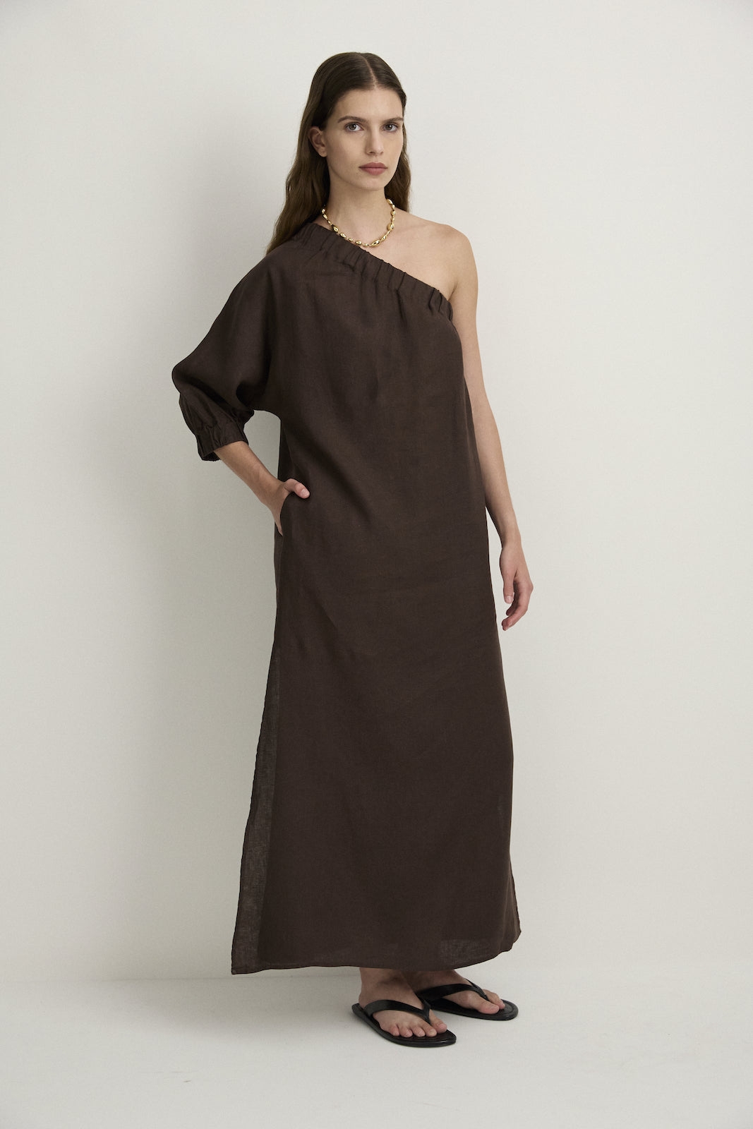 ONE SHOULDER MAXI - ESPRESSO-Dresses-Watson X Watson-Watson X Watson
