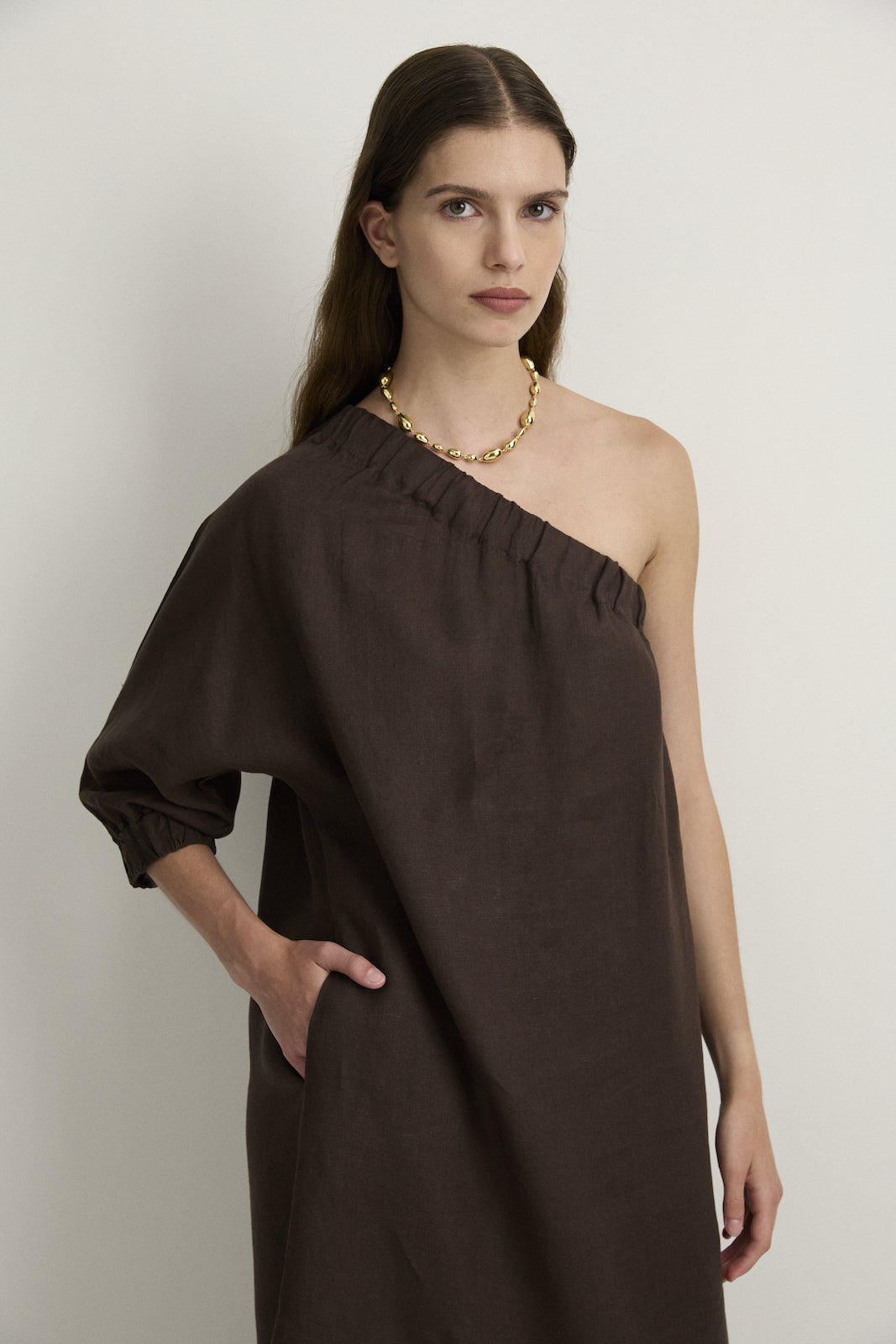 ONE SHOULDER MAXI - ESPRESSO-Dresses-Watson X Watson-Watson X Watson