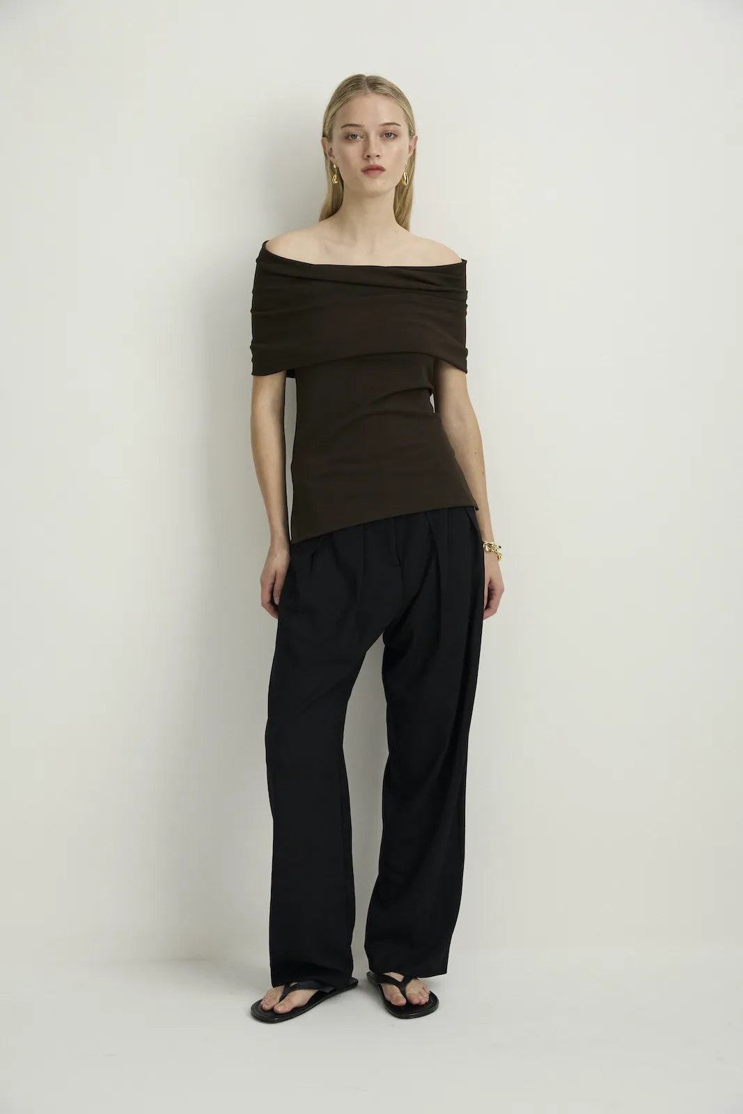SOFT SCULPTURE OFF-SHOULDER TOP - ESPRESSO-TOP-Watson X Watson-Watson X Watson
