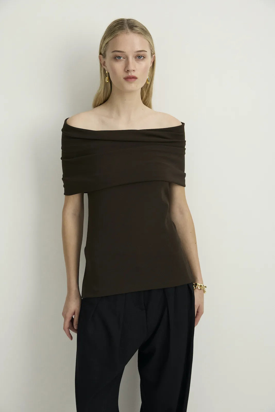 SOFT SCULPTURE OFF-SHOULDER TOP - ESPRESSO-TOP-Watson X Watson-Watson X Watson