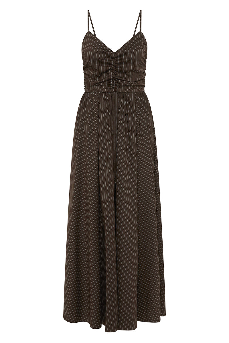 SUNSEEKER MAXI DRESS - CHOCOLATE PIN-STRIPE-DRESS-Watson X Watson-Watson X Watson