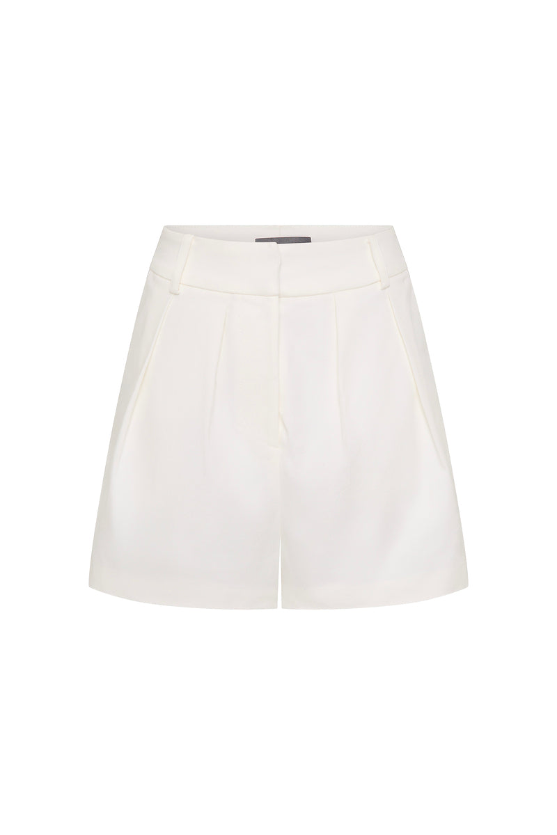 TAILORED PLEAT SHORTS - WHITE COTTON-SHORTS-Watson X Watson-Watson X Watson