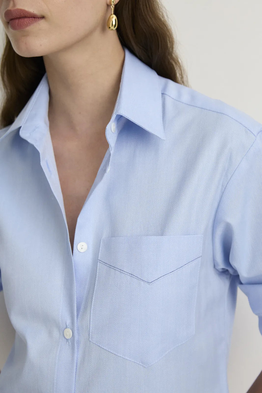 POCKET SHIRT - SKY HERRINGBONE-SHIRTS-Watson X Watson-Watson X Watson