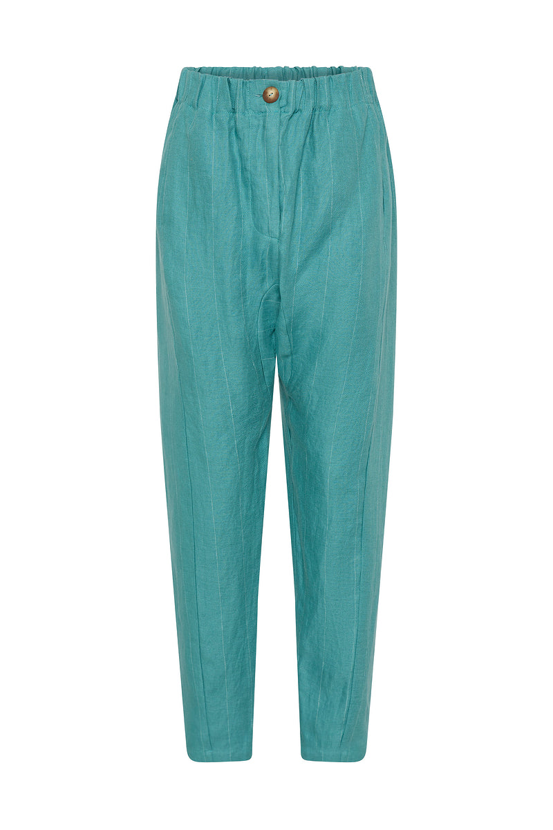 RELAXED ZIP PANTS - ALMALFI/WHITE PIN STRIPE-Pants-Watson X Watson-Watson X Watson