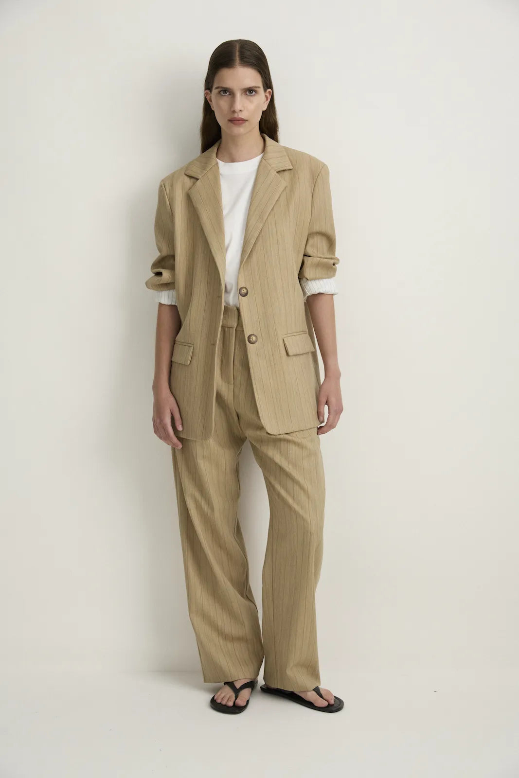 POCKET BLAZER - CAMEL STRIPE-Jacket-Watson X Watson-Watson X Watson