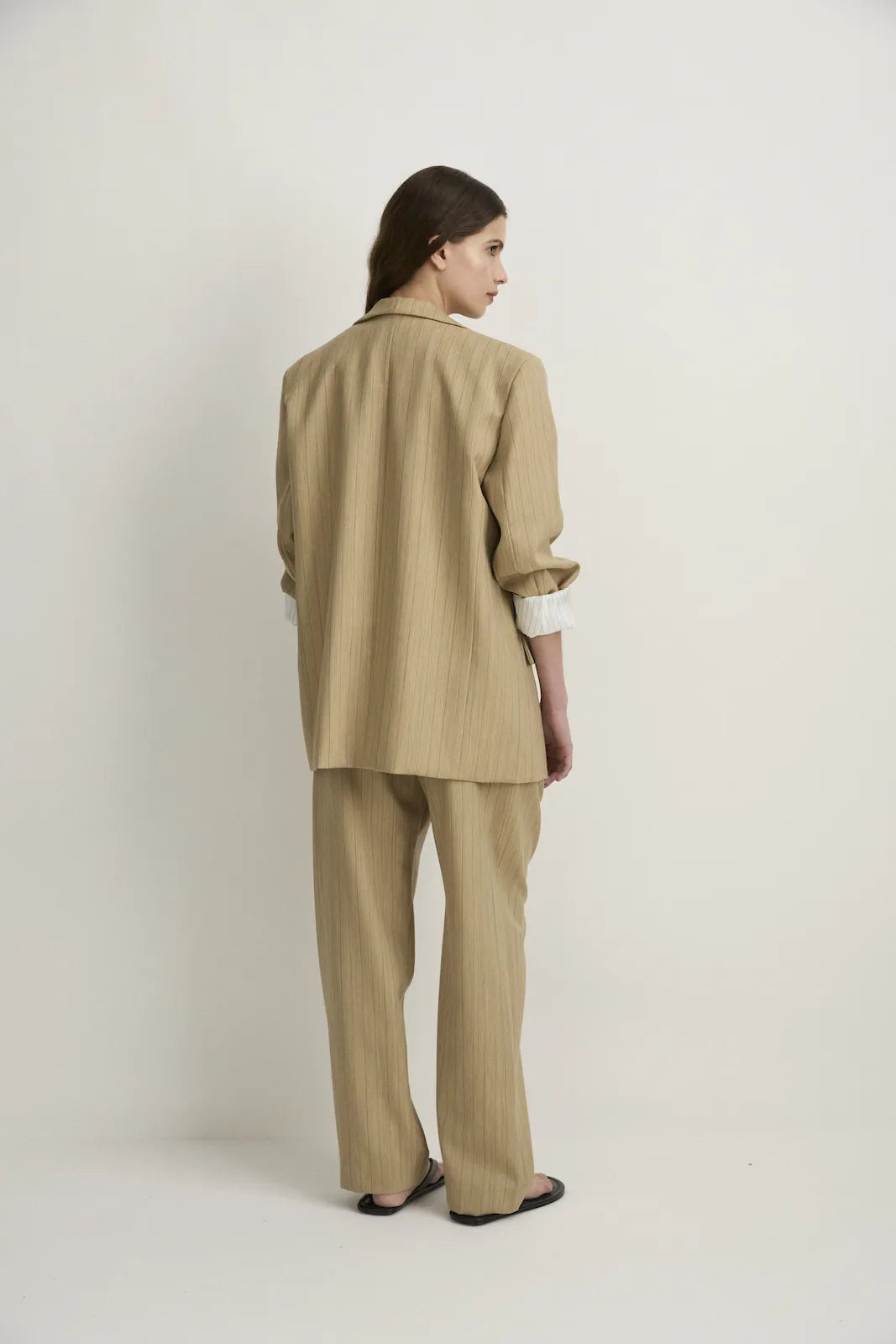 TAILORED PLEAT HIP PANT - CAMEL STRIPE-Pants-Watson X Watson-Watson X Watson