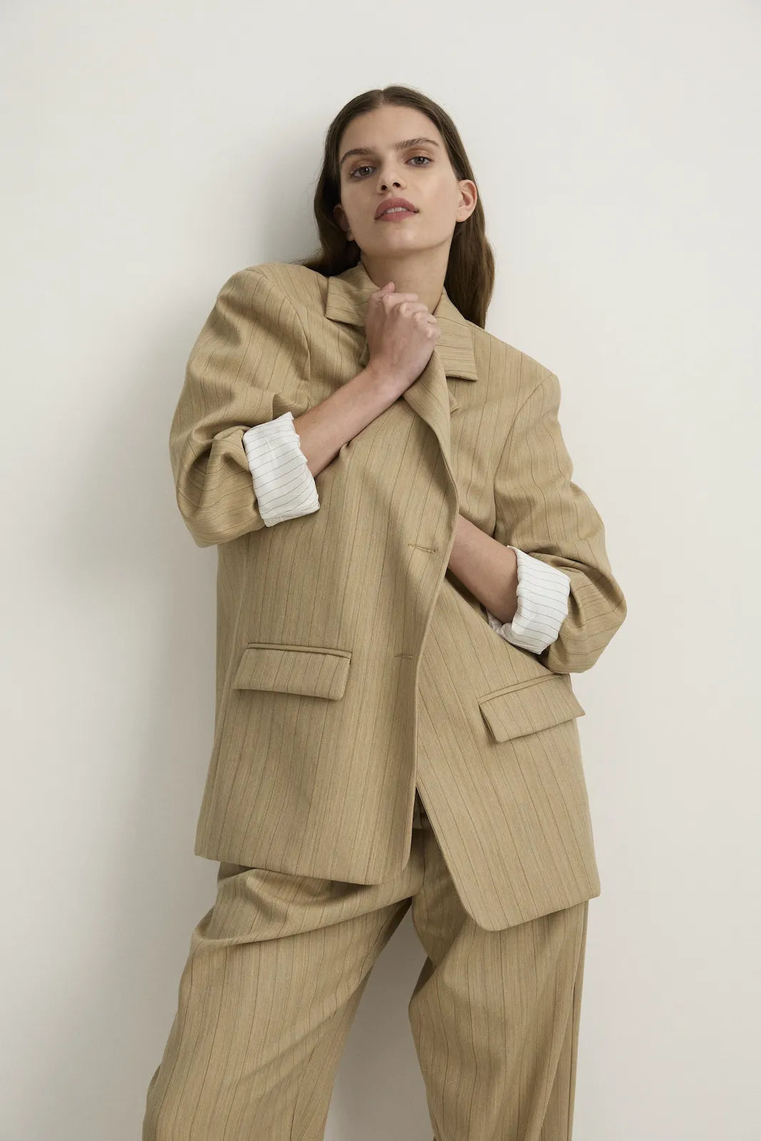 POCKET BLAZER - CAMEL STRIPE-Jacket-Watson X Watson-Watson X Watson