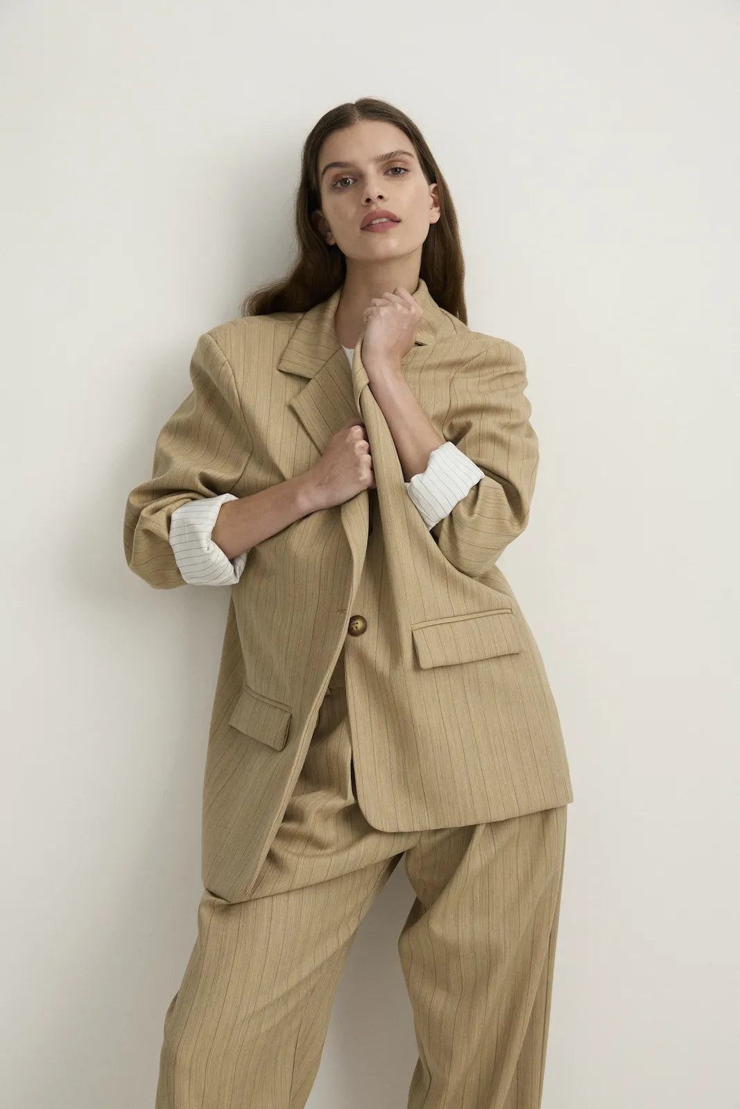 POCKET BLAZER - CAMEL STRIPE-Jacket-Watson X Watson-Watson X Watson