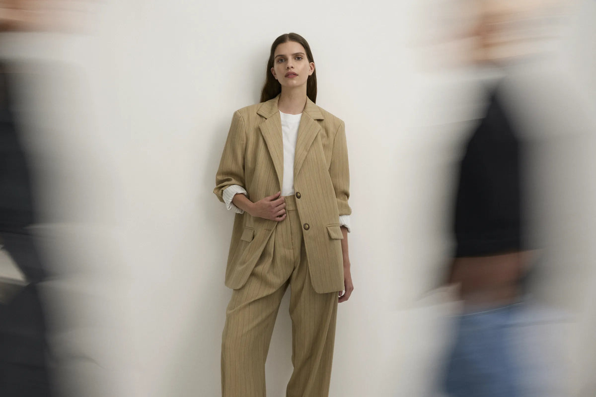 POCKET BLAZER - CAMEL STRIPE-Jacket-Watson X Watson-Watson X Watson