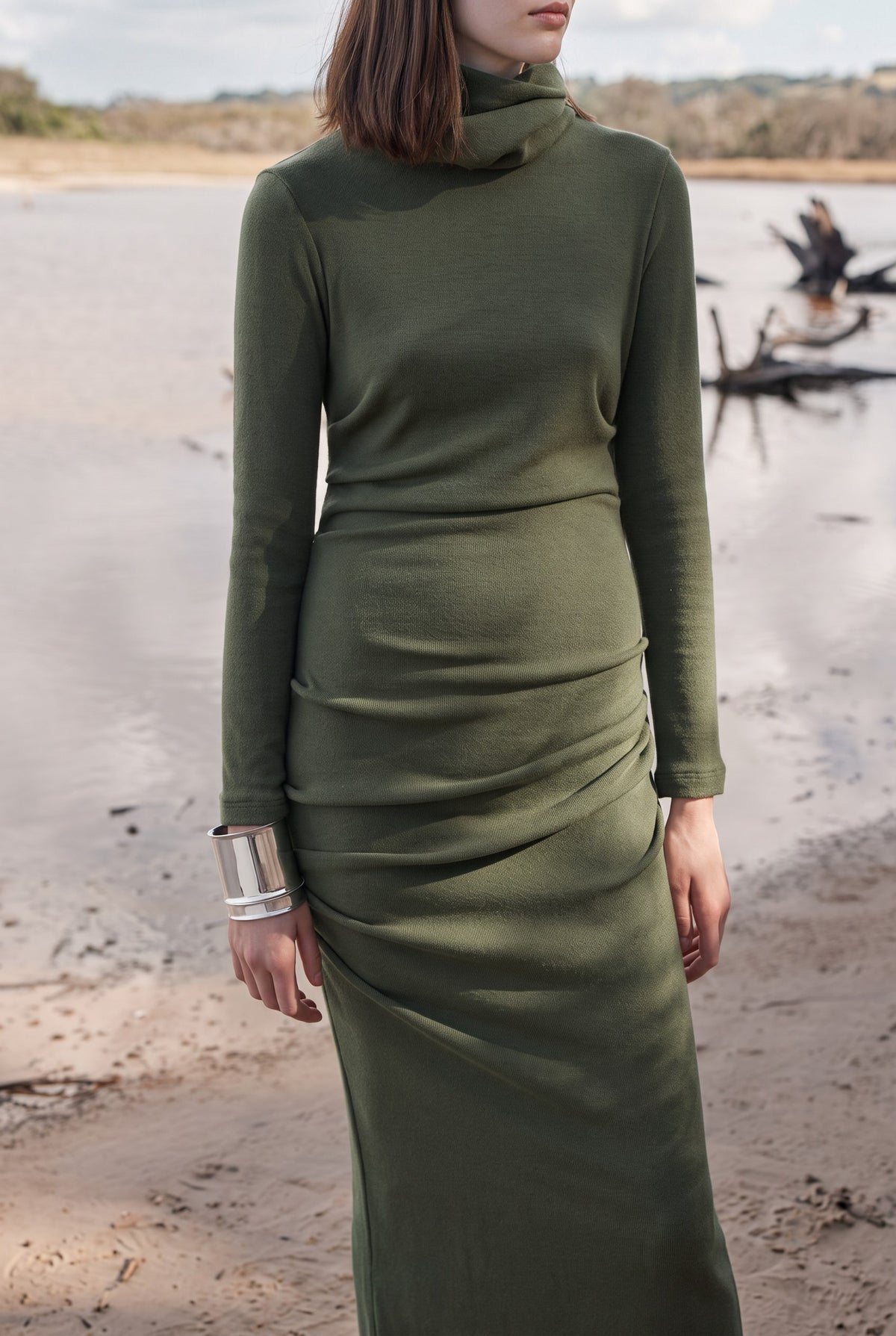 REMOVABLE SNOOD DRESS - OLIVE
