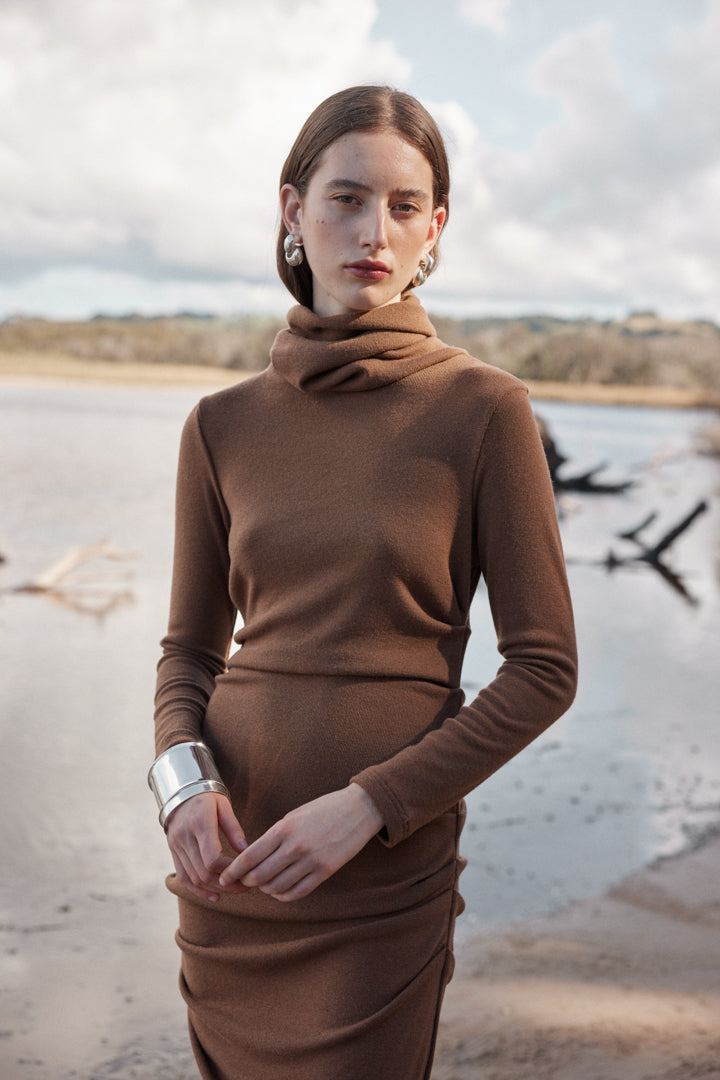 REMOVABLE SNOOD DRESS - TOFFEE-Dresses-Watson X Watson-Watson X Watson