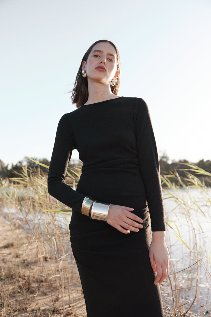 REMOVABLE SNOOD DRESS - BLACK-Dresses-Watson X Watson-Watson X Watson