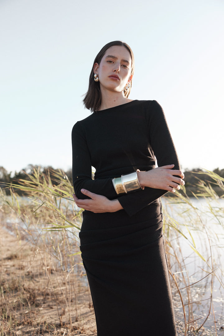 REMOVABLE SNOOD DRESS - BLACK-Dresses-Watson X Watson-Watson X Watson
