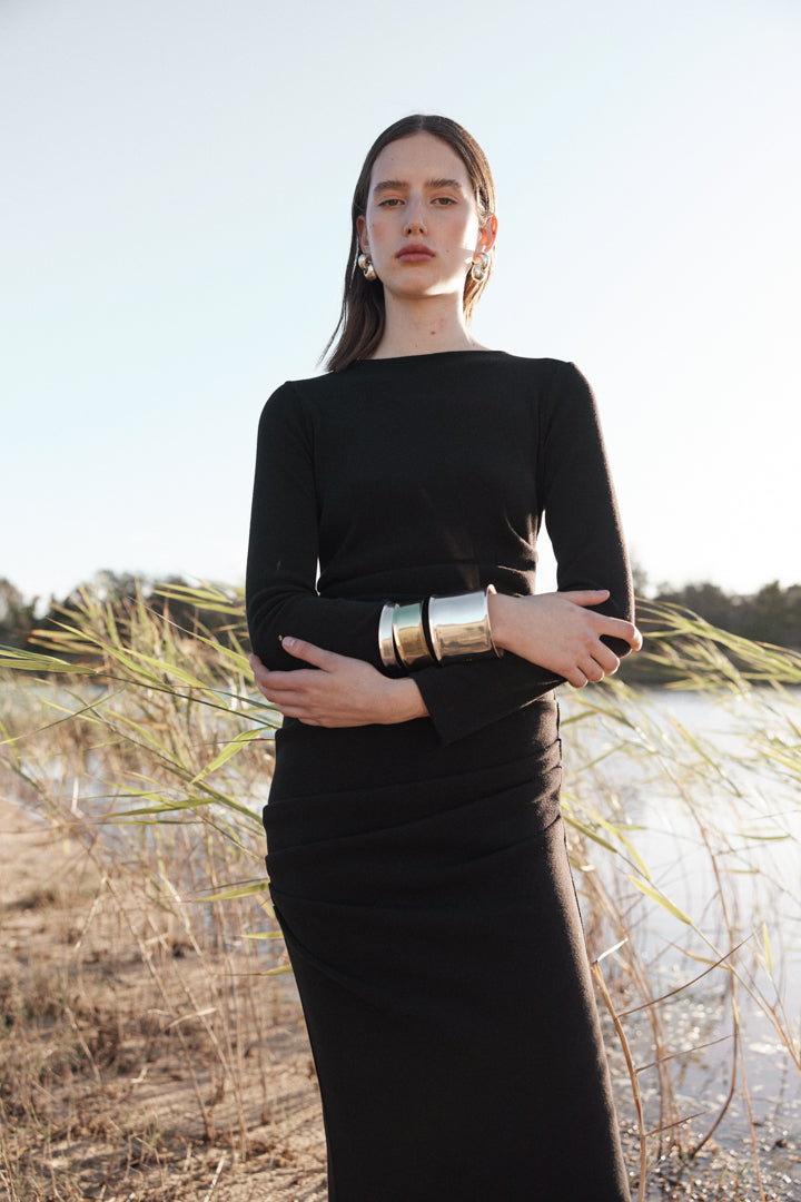 REMOVABLE SNOOD DRESS - BLACK-Dresses-Watson X Watson-Watson X Watson