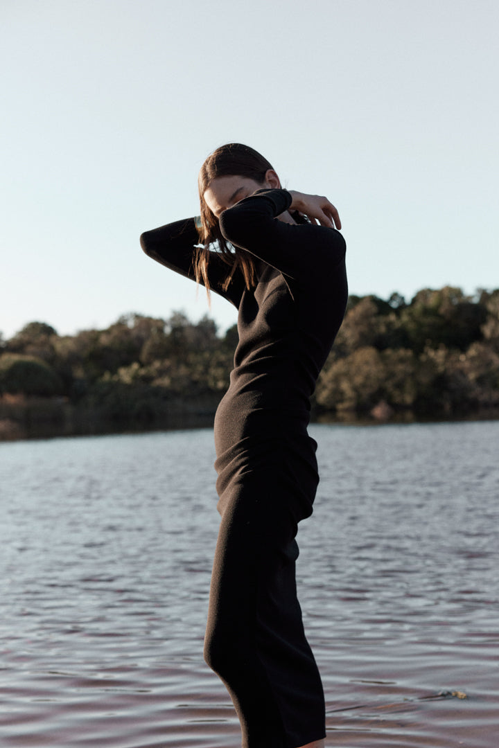 REMOVABLE SNOOD DRESS - BLACK-Dresses-Watson X Watson-Watson X Watson