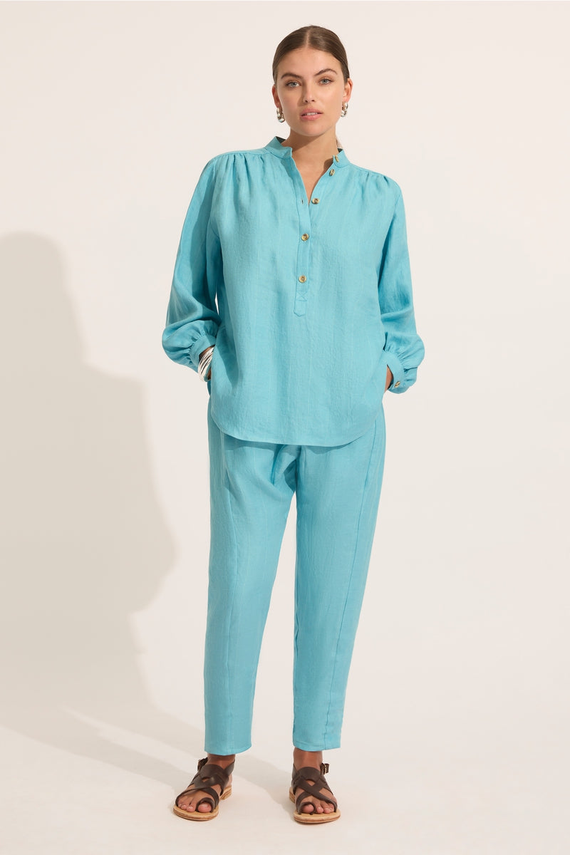 DOUBLE ELASTIC PANT - AQUA/WHITE-Pants-Watson X Watson-Watson X Watson